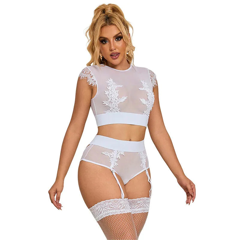 SUBBLIME - 954048 SOUTIEN-GORGE + CULOTTE AVEC PORTE-JARRETELLES BLANC