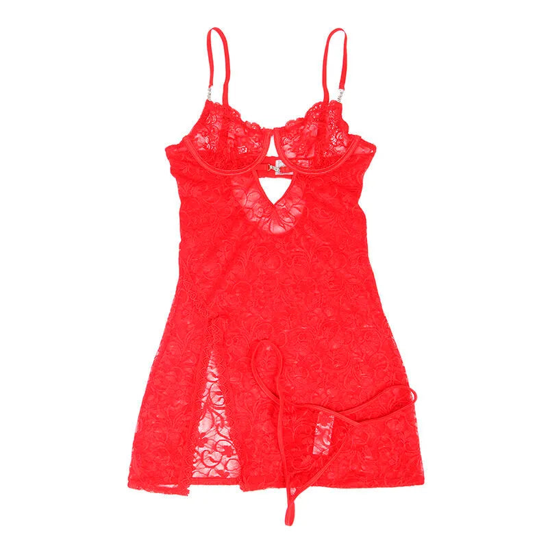 SUBBLIME - 954215 BABYDOLL EN DENTELLE À BRETELLES RÉGLABLES ROUGE