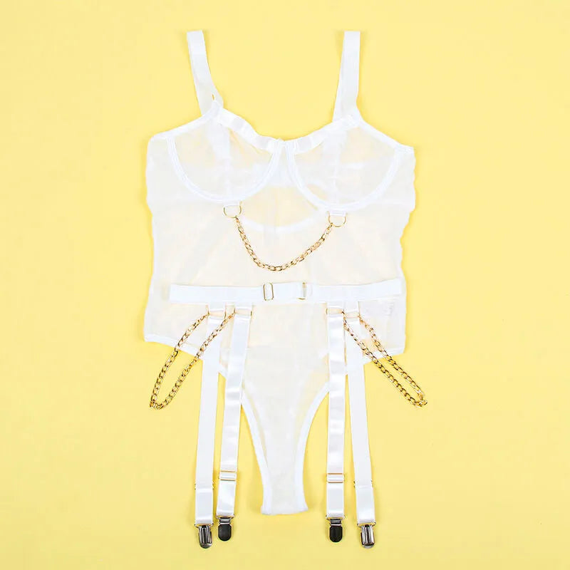 SUBBLIME - 954284 BODY AVEC CHAÎNES + PORTE-JARRETELLES BLANC
