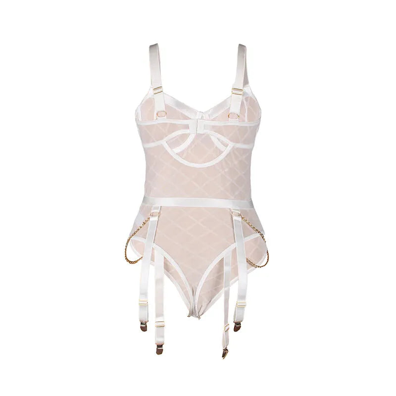 SUBBLIME - 954291 BODY AVEC CHAÎNES + PORTE-JARRETELLES BLANC