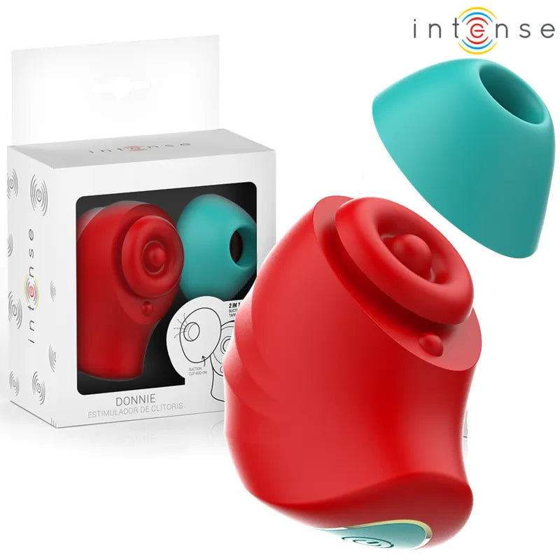 Stimulateur clitoridien Donnie Intense rouge/turquoise stimulation par succion silicone médical hypoallergénique portable sextoy discret
