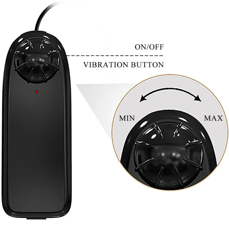 Télécommande noire pour vibromasseur Baile Catoblepas, boutons d'intensité et marche/arrêt, design ergonomique.