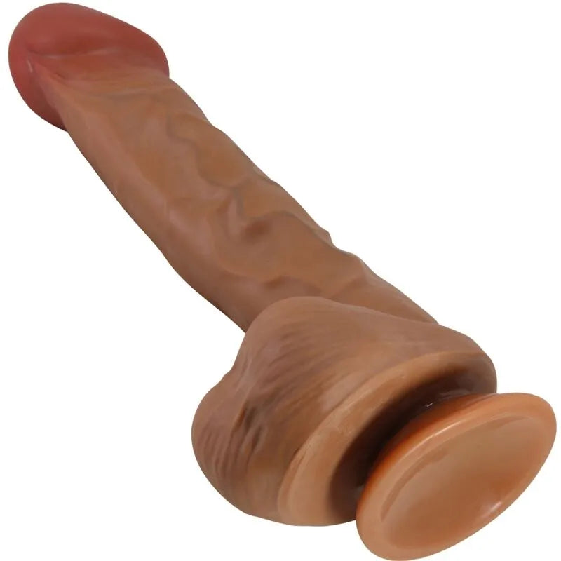 Gode réaliste chair 26 cm avec ventouse, texture veineuse, pointe bulbeuse et testicules pour stimulation point G.