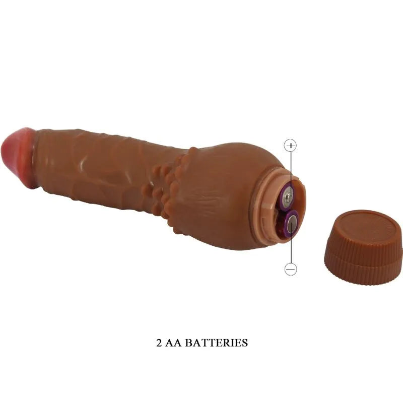 Vibromasseur réaliste mulâtre 19,5 cm, tige veinée, fonction vibration, matériau de qualité pour plaisir intense.