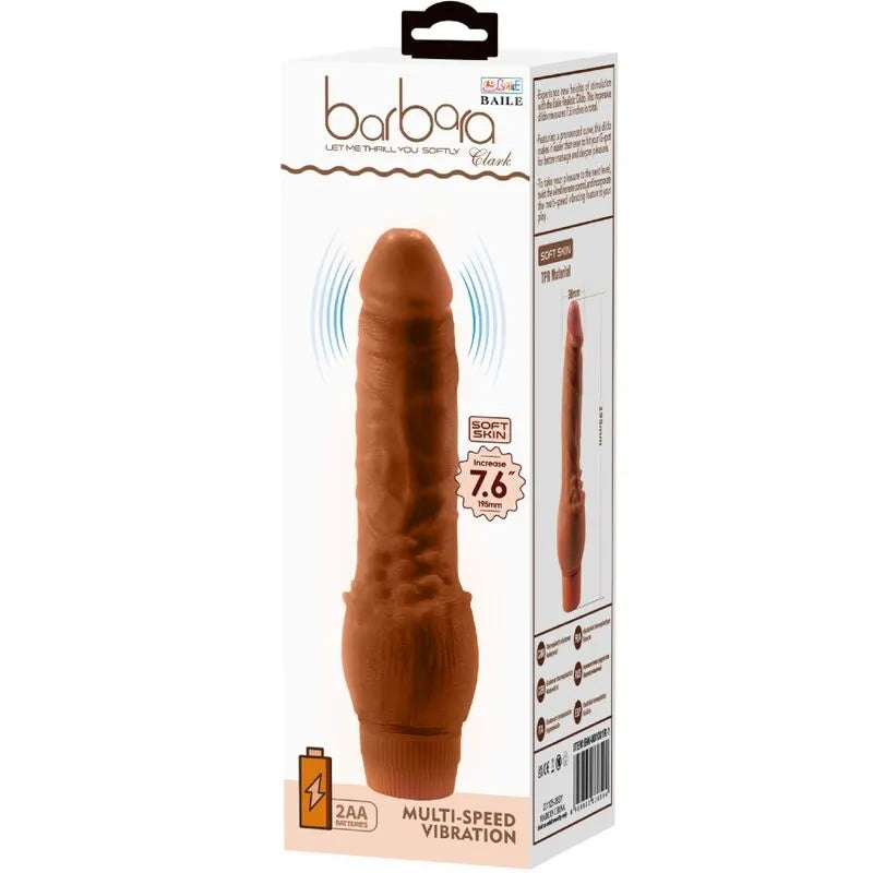 Vibromasseur réaliste mulâtre Baile 19,5 cm, texture veinée, couleur naturelle, multi-vibration, emballage élégant.