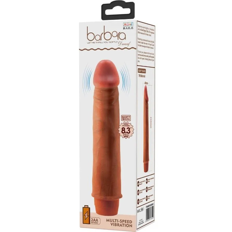 Vibromasseur réaliste mulâtre 21 cm avec tige veinée, couleur peau, fonction vibration, emballage Baile.