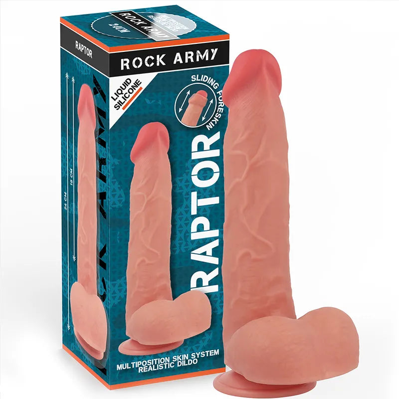 Gode réaliste silicone liquide ventouse hypoallergénique Rockarmy Raptor 24 cm étanche