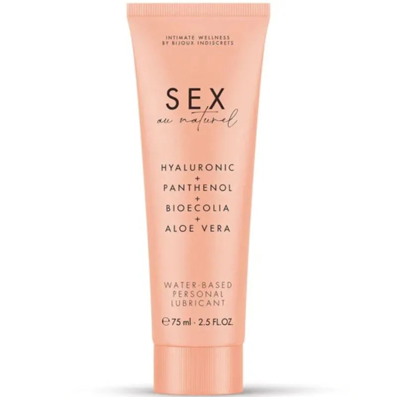 Lubrifiant intime à base d'eau 75 ml, tube rose avec texte blanc, hydratation et microbiome sain.