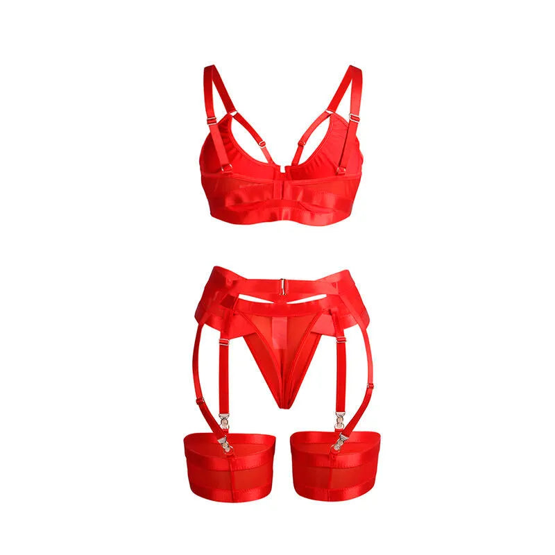 SUBBLIME - 955267 ENSEMBLE SOUTIEN-GORGE BONDAGE ROUGE AVEC JARRETELLE