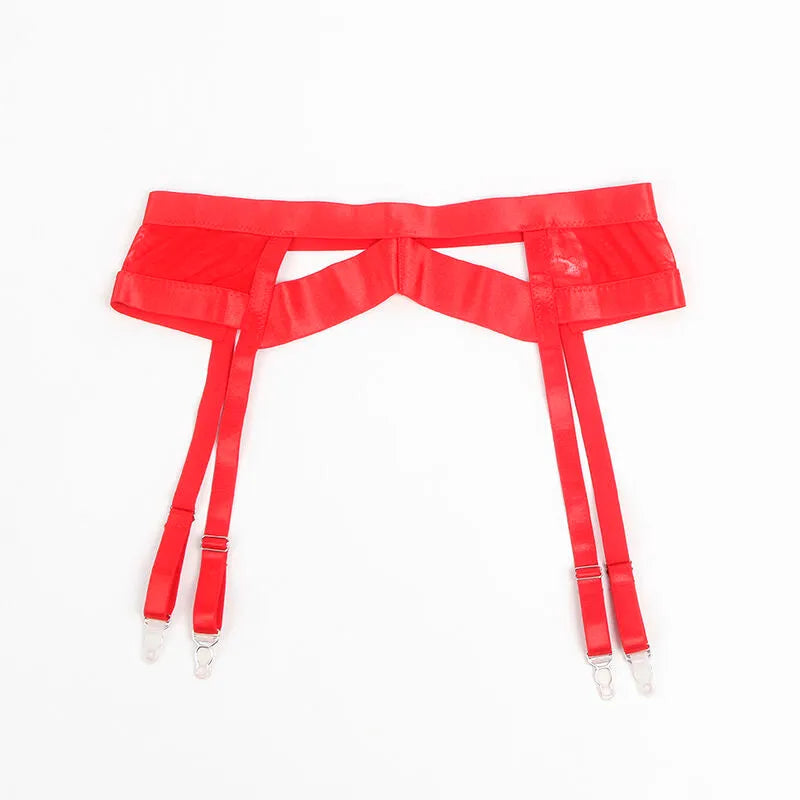 SUBBLIME - 955267 ENSEMBLE SOUTIEN-GORGE BONDAGE ROUGE AVEC JARRETELLE