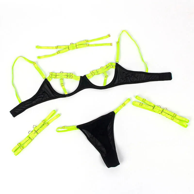 SUBBLIME - 955274 ENSEMBLE SOUTIEN-GORGE AVEC COLLIER ET DÉTAILS DE JAMBES VERT FLUORESCENT