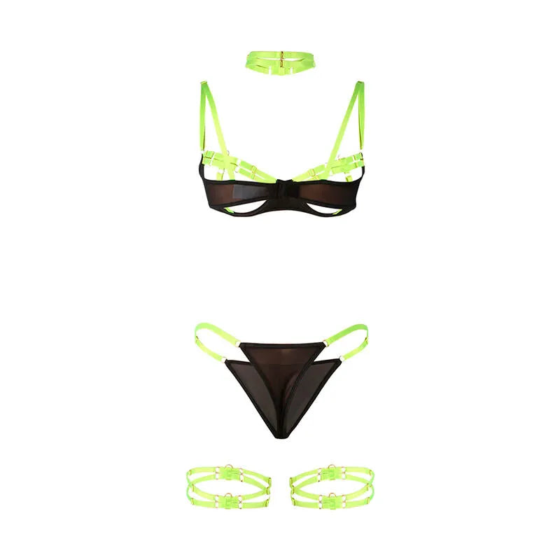 SUBBLIME - 955274 ENSEMBLE SOUTIEN-GORGE AVEC COLLIER ET DÉTAILS DE JAMBES VERT FLUORESCENT
