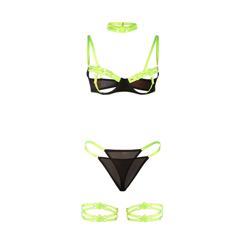 SUBBLIME - 955274 ENSEMBLE SOUTIEN-GORGE AVEC COLLIER ET DÉTAILS DE JAMBES VERT FLUORESCENT