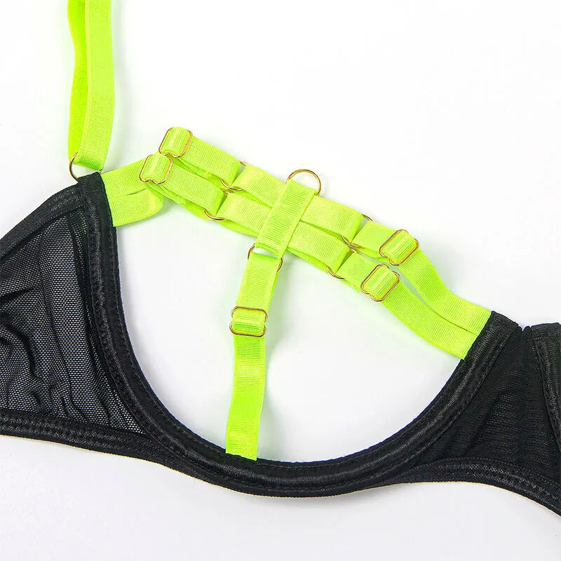 SUBBLIME - 955274 ENSEMBLE SOUTIEN-GORGE AVEC COLLIER ET DÉTAILS DE JAMBES VERT FLUORESCENT
