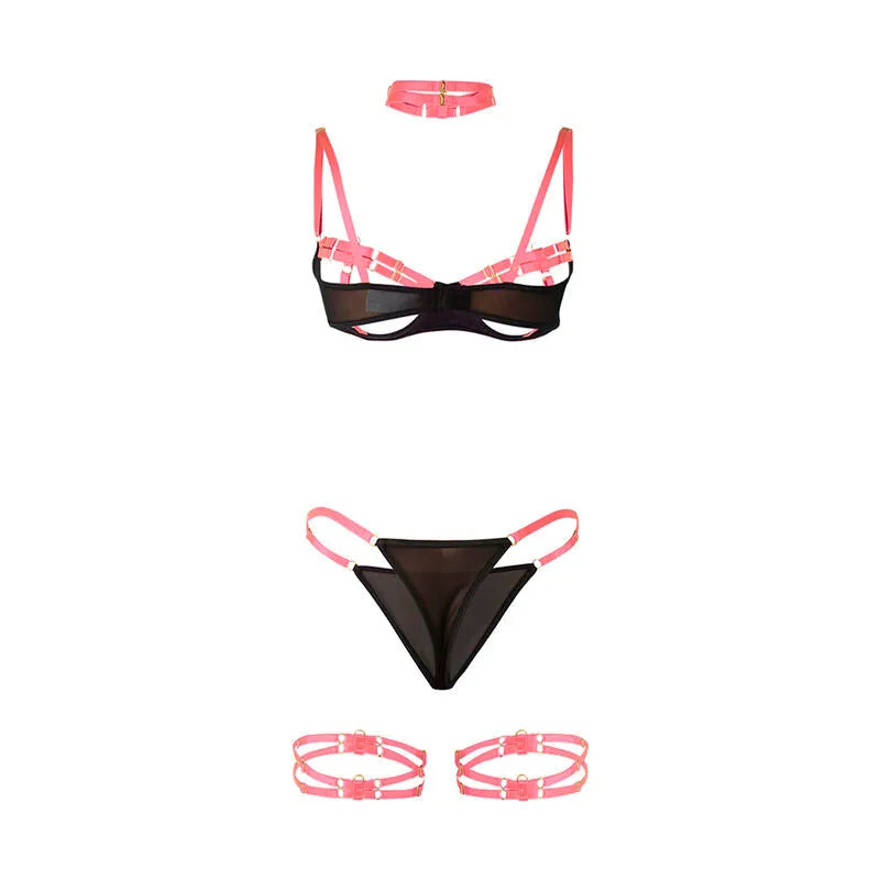 ensemble lingerie sexy rose découpes creuses bretelles réglables bicolore SUBBLIME