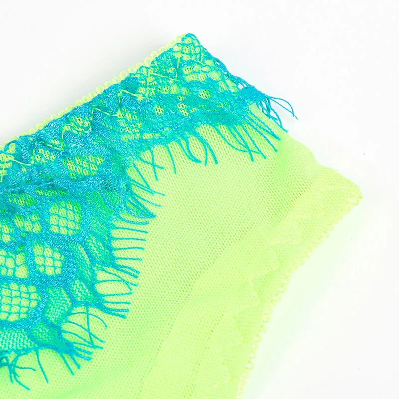 SUBBLIME - 955311 ENSEMBLE SOUTIEN-GORGE AVEC LIGNES DENTELLE ET JARRETELLE VERT ET BLEU
