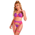 SUBBLIME - 955366 ENSEMBLE SOUTIEN-GORGE AVEC LIGNES DE DENTELLE ET JARRETELLES ROSE ET VIOLET