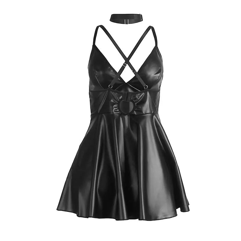 SUBBLIME - 955373 ROBE À BRETELLES EN CUIR NOIR