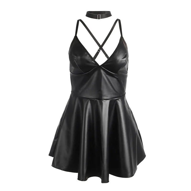 SUBBLIME - 955373 ROBE À BRETELLES EN CUIR NOIR