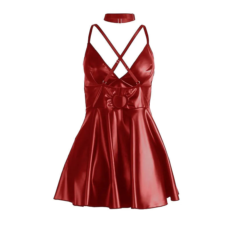 SUBBLIME - 955397 ROBE À BRETELLES EN CUIR BORDEAUX