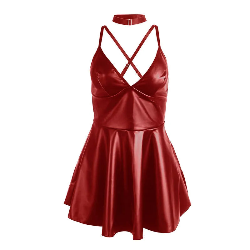 SUBBLIME - 955397 ROBE À BRETELLES EN CUIR BORDEAUX