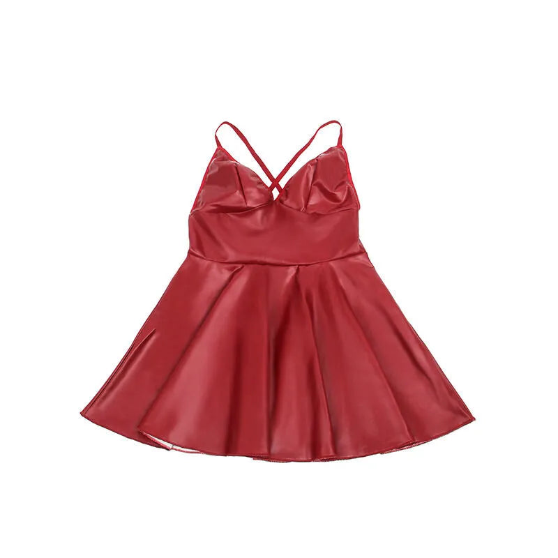 SUBBLIME - 955403 ROBE À BRETELLES EN CUIR BORDEAUX