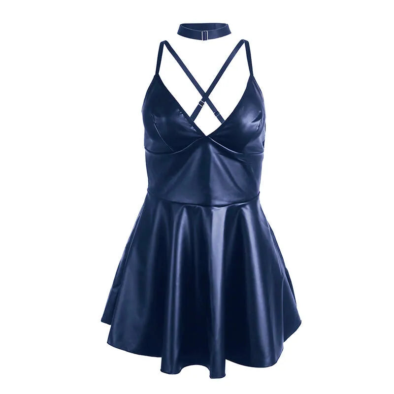 SUBBLIME - 955427 ROBE À BRETELLES EN CUIR BLEU
