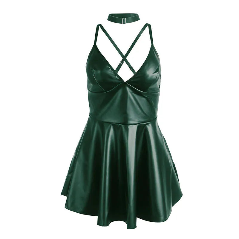 SUBBLIME - 955434 ROBE À BRETELLES EN CUIR VERT