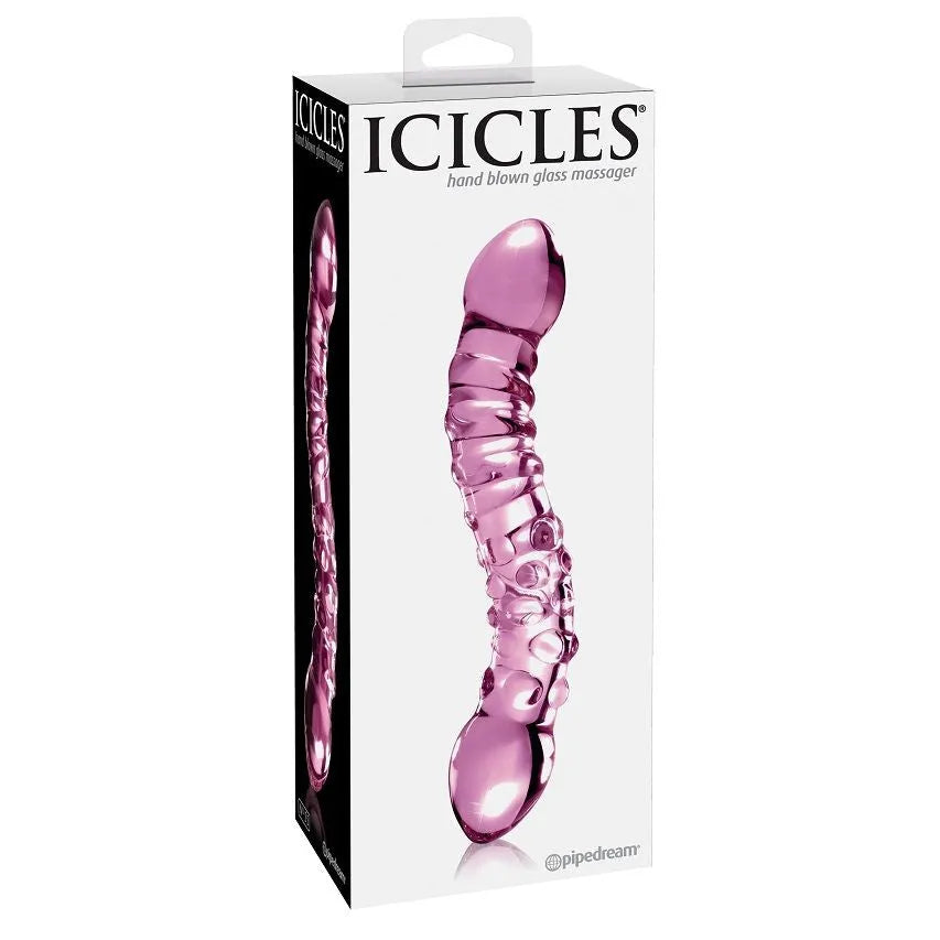 Masseur en verre icicles sextoy erotico stimulation point G point P double face plaisir intense texture reliefs nodosités