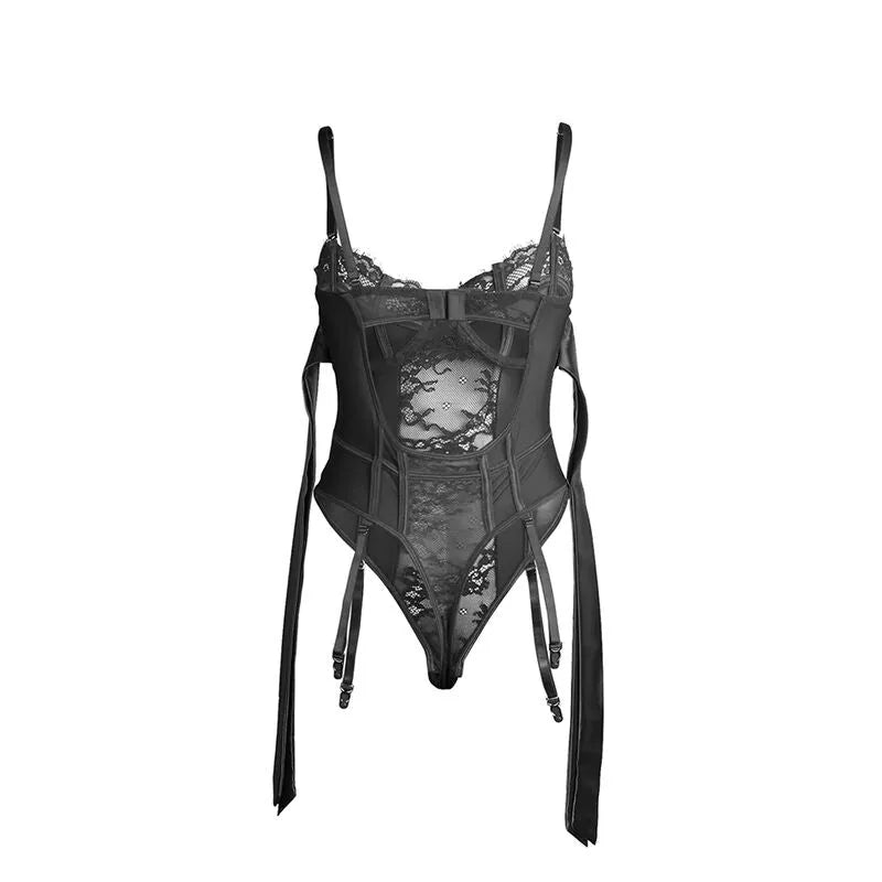 SUBBLIME - 955502 BODY EN DENTELLE AVEC NŒUDS ET JARRETELLES NOIR