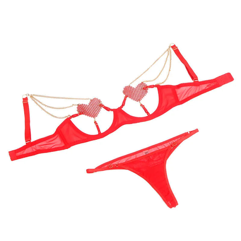 SUBBLIME - 955526 ENSEMBLE SOUTIEN-GORGE AVEC CHAÎNES ET COEUR EN MAILLE ROUGE