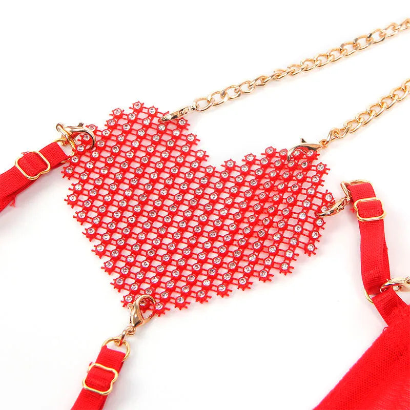 SUBBLIME - 955526 ENSEMBLE SOUTIEN-GORGE AVEC CHAÎNES ET COEUR EN MAILLE ROUGE