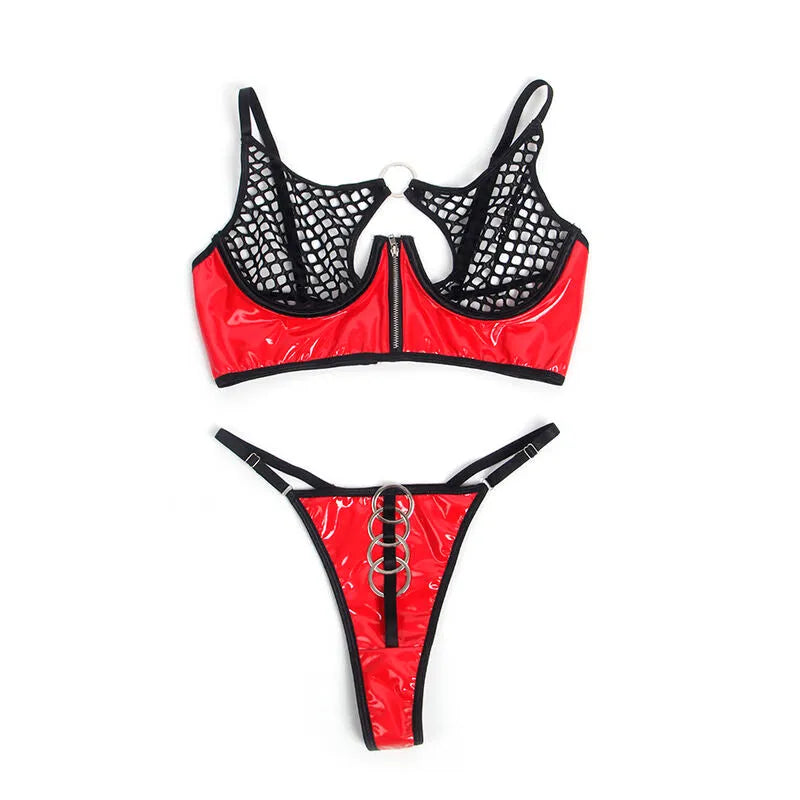 SUBBLIME - 955540 ENSEMBLE SOUTIEN-GORGE À FERMETURE ÉCLAIR EN CUIR VERNI ROUGE