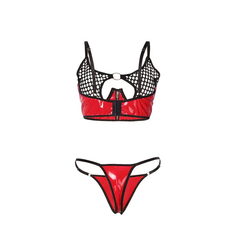 SUBBLIME - 955540 ENSEMBLE SOUTIEN-GORGE À FERMETURE ÉCLAIR EN CUIR VERNI ROUGE