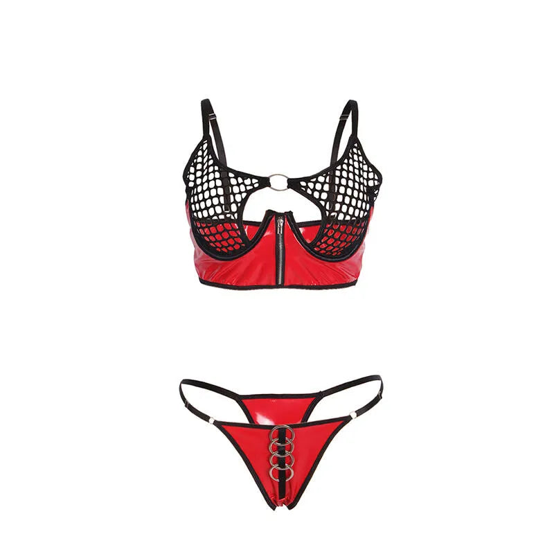 SUBBLIME - 955540 ENSEMBLE SOUTIEN-GORGE À FERMETURE ÉCLAIR EN CUIR VERNI ROUGE