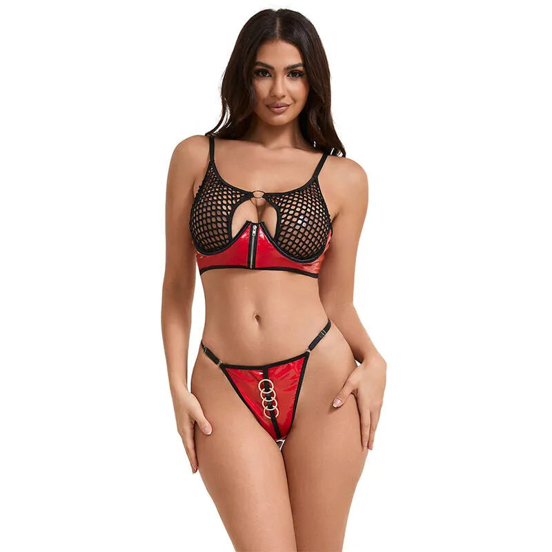 SUBBLIME - 955540 ENSEMBLE SOUTIEN-GORGE À FERMETURE ÉCLAIR EN CUIR VERNI ROUGE