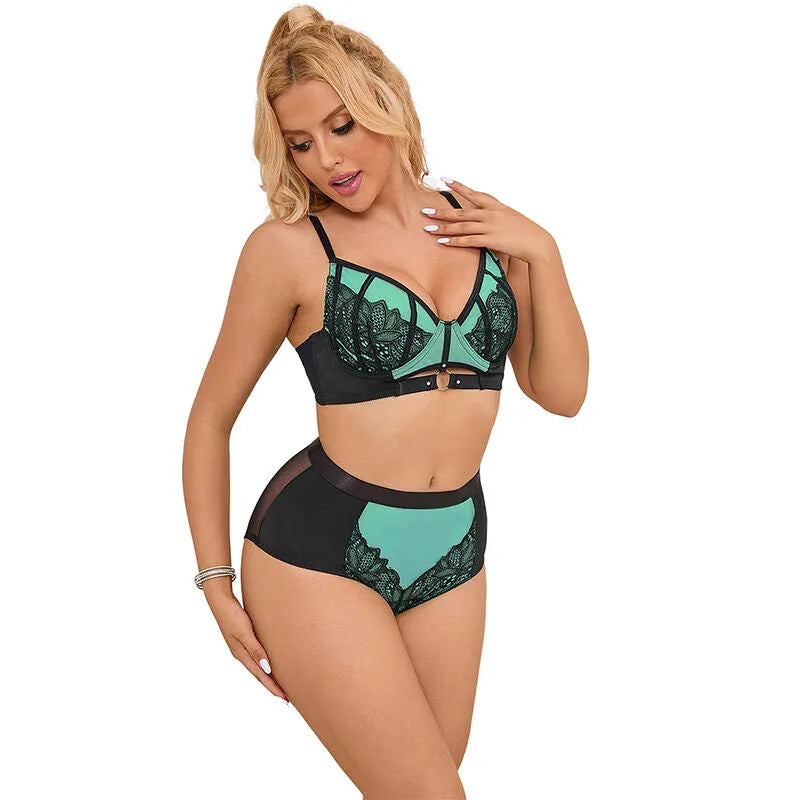 SUBBLIME - 955564 ENSEMBLE SOUTIEN-GORGE À FERMETURE ÉCLAIR EN CUIR VERNI VERT