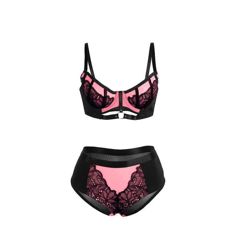 SUBBLIME - 955571 ENSEMBLE SOUTIEN-GORGE EN CUIR VERNI ROSE AVEC FERMETURE ÉCLAIR
