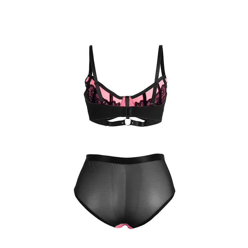 SUBBLIME - 955571 ENSEMBLE SOUTIEN-GORGE EN CUIR VERNI ROSE AVEC FERMETURE ÉCLAIR