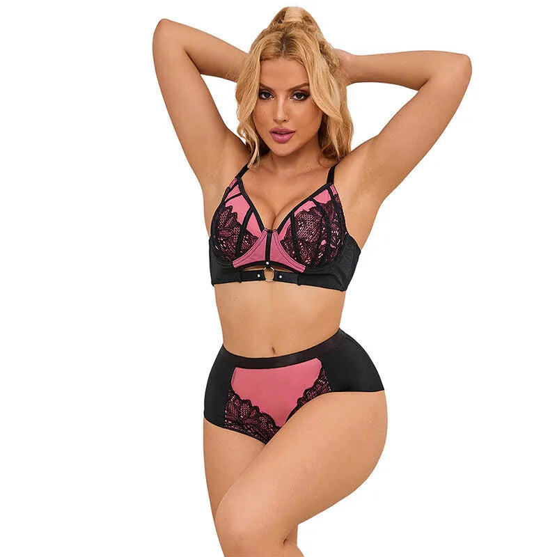 SUBBLIME - 955571 ENSEMBLE SOUTIEN-GORGE EN CUIR VERNI ROSE AVEC FERMETURE ÉCLAIR