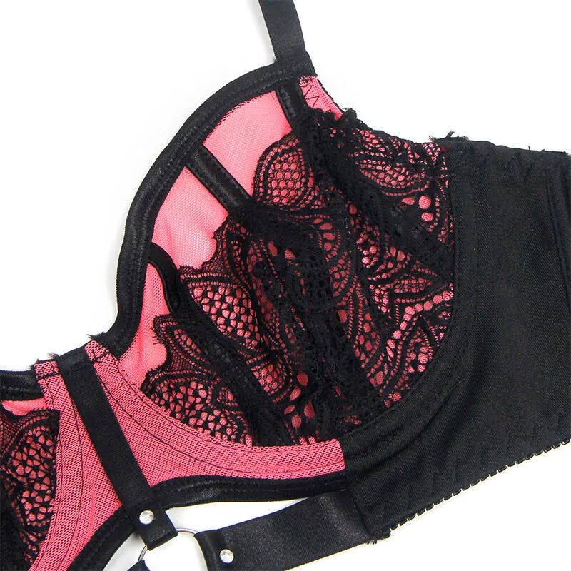 SUBBLIME - 955571 ENSEMBLE SOUTIEN-GORGE EN CUIR VERNI ROSE AVEC FERMETURE ÉCLAIR