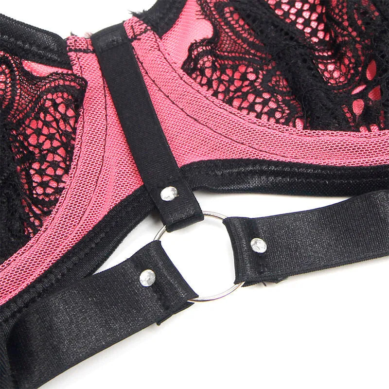 SUBBLIME - 955571 ENSEMBLE SOUTIEN-GORGE EN CUIR VERNI ROSE AVEC FERMETURE ÉCLAIR