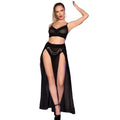 CHILIROSE - CR 4672 JUPE ET STRING NOIRS AVEC CHAÎNES DORÉS