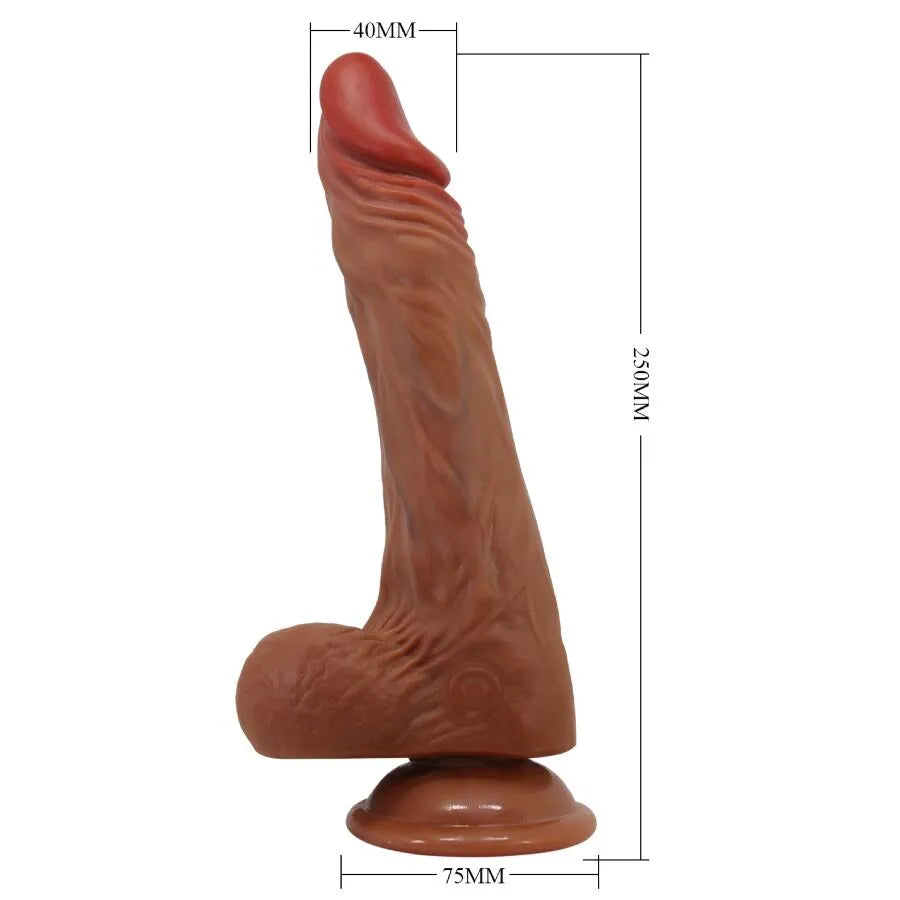 Vibromasseur réaliste chair 24 cm avec ventouse, veines et testicules prononcés, pour sensations intenses et mains libres.