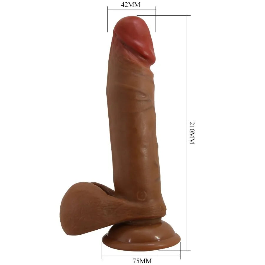 Gode réaliste mulâtre 21 cm avec ventouse, texture veineuse, tête bulbeuse rouge, détails précis pour stimulation intense.