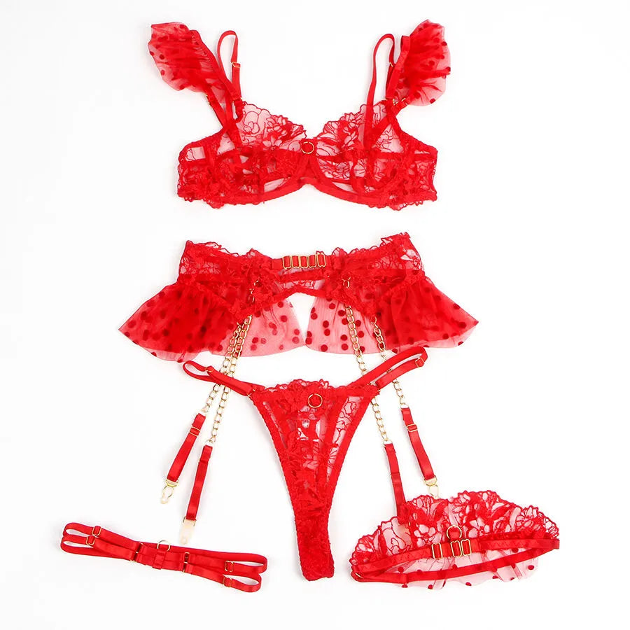 SUBBLIME - 957513 ENSEMBLE SOUTIEN-GORGE ET JARRETELLE EN DENTELLE ROUGE