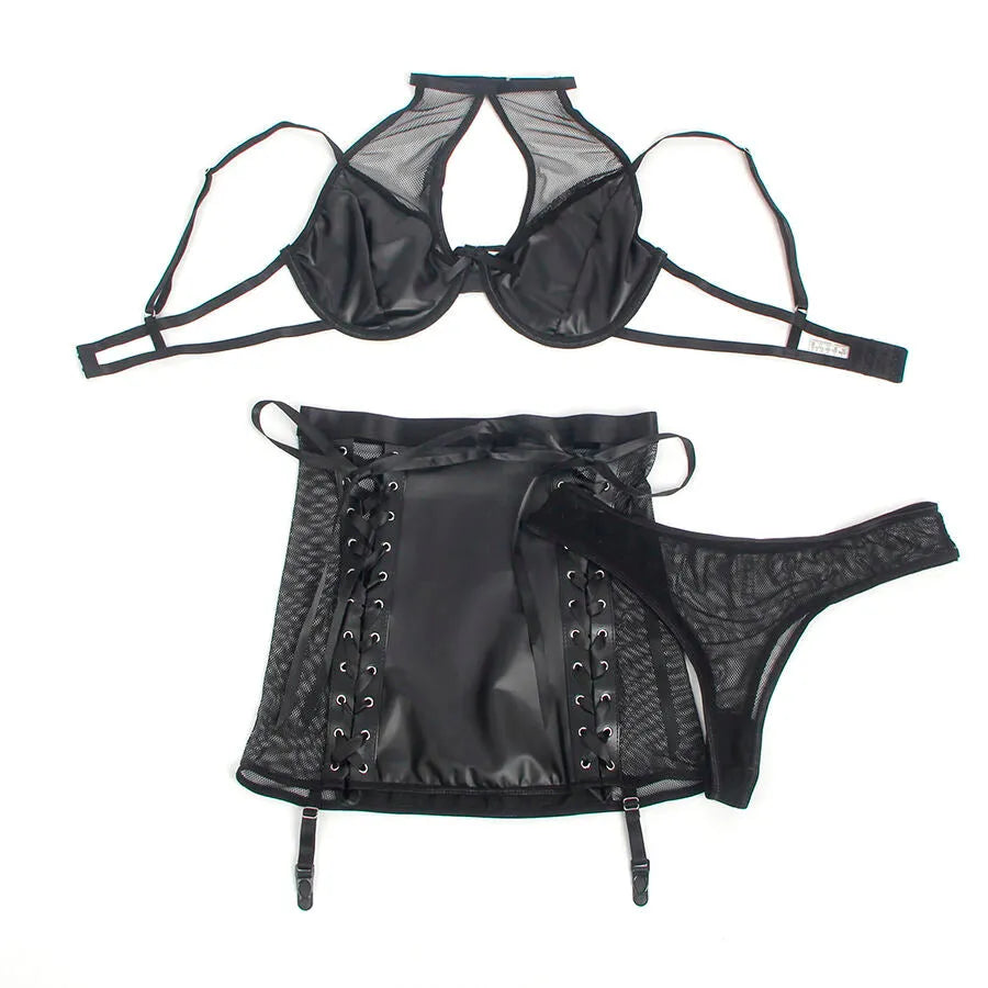 SUBBLIME - 957582 ENSEMBLE SOUTIEN-GORGE ET JUPE EN CUIR NOIR