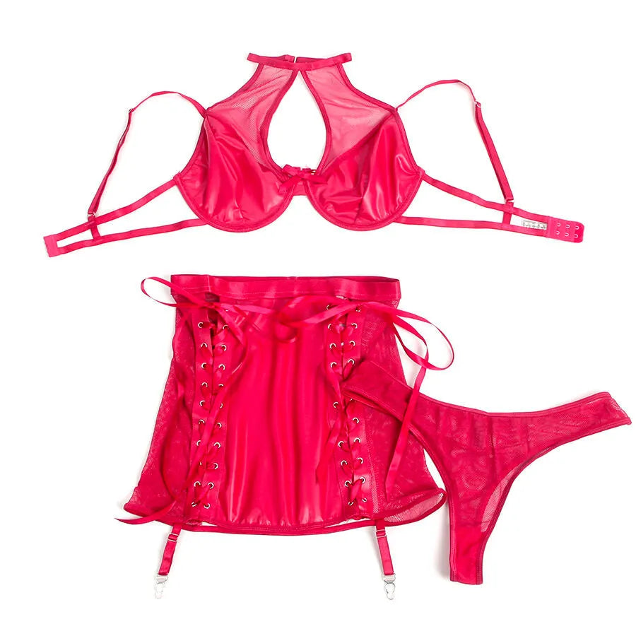 SUBBLIME - 957605 ENSEMBLE SOUTIEN-GORGE ET JUPE EN CUIR ROUGE