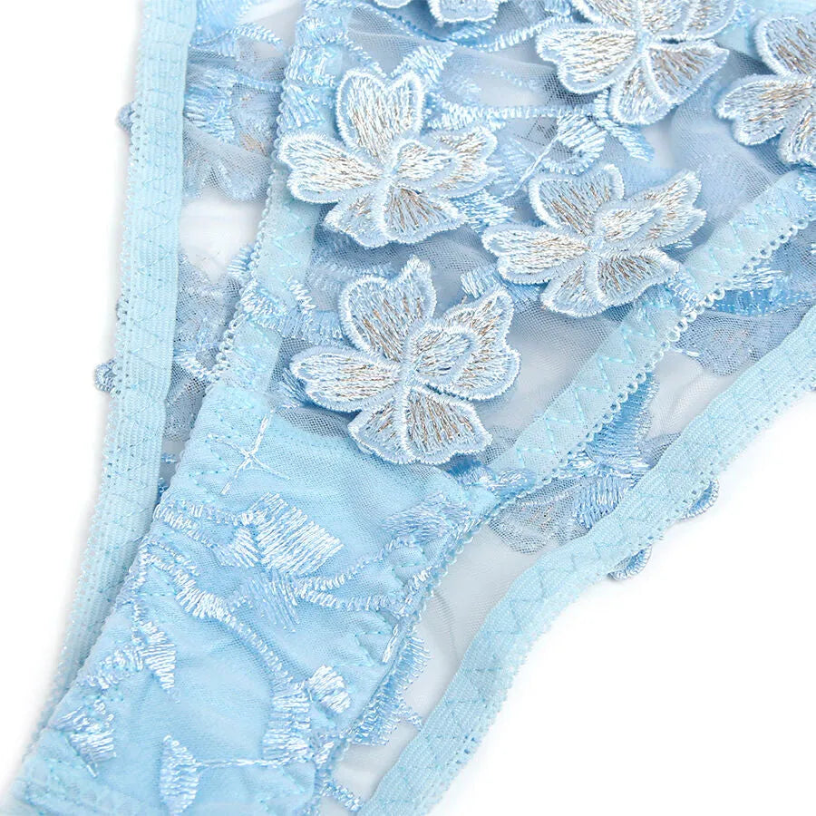SUBBLIME - 957636 ENSEMBLE SOUTIEN-GORGE ET CULOTTE BRODÉS DE FLEURS BLEU CIEL