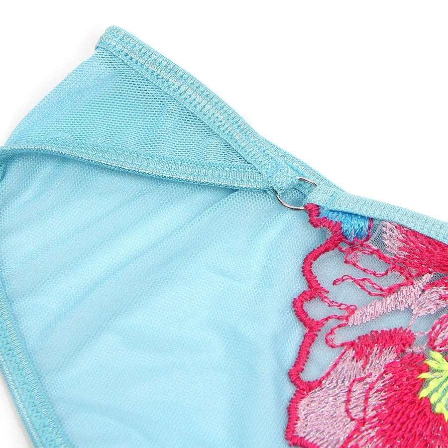 SUBBLIME - 957643 ENSEMBLE SOUTIEN-GORGE ET PORTE-JARRETELLES BRODÉ FLEURS ROSE
